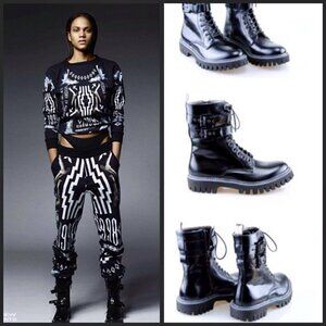 Le Qarant Combat Moto Boots Lace Up Buckle Italian